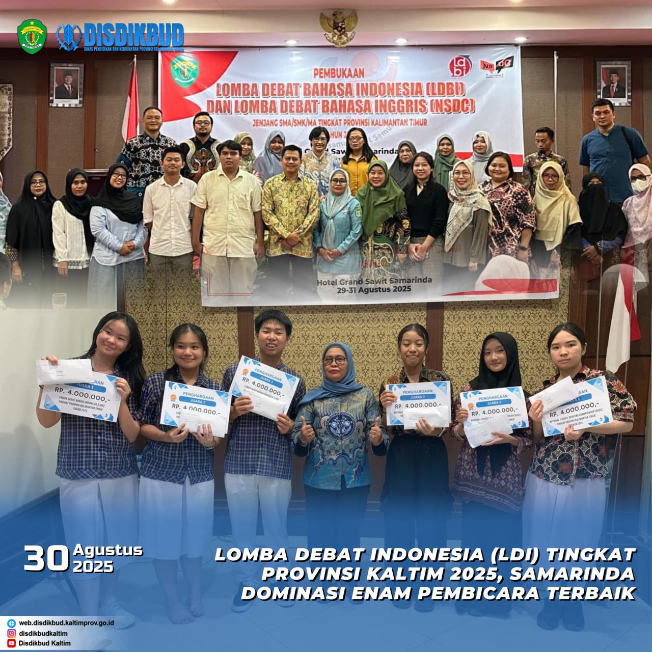 Lomba Debat Indonesia (LDI) Tingkat Provinsi Kalimantan Timur tahun 2025, Samarinda Dominasi Enam Pembicara Terbaik