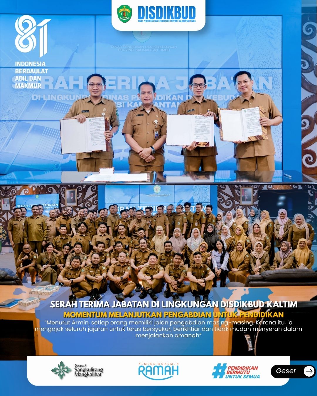 Gambar berita: Serah Terima Jabatan di Lingkungan Disdikbud Kaltim, Momentum Melanjutkan Pengabdian untuk Pendidikan