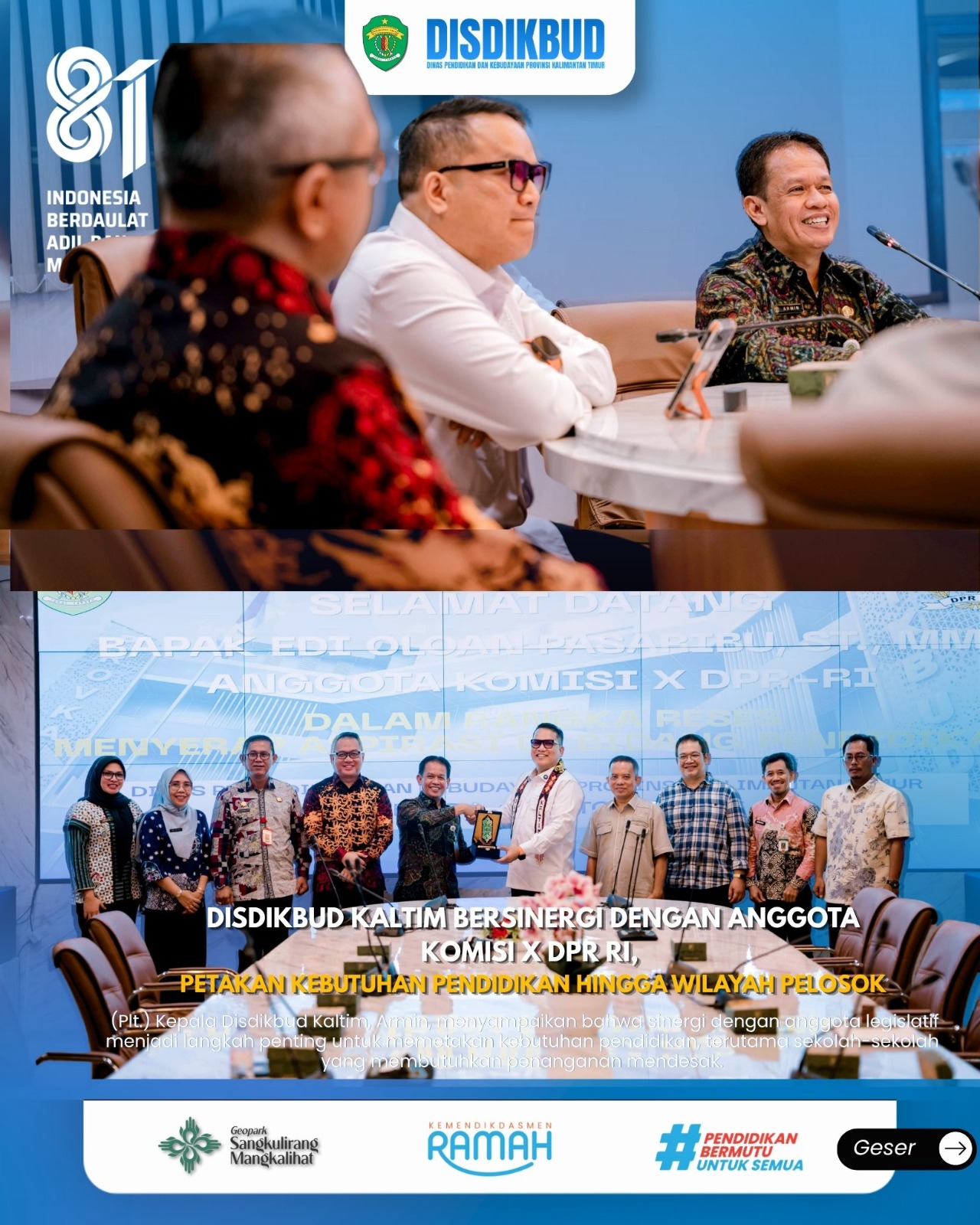 Disdikbud Kaltim Bersinergi dengan Anggota Komisi X DPR RI, Petakan Kebutuhan Pendidikan hingga Wilayah Pelosok