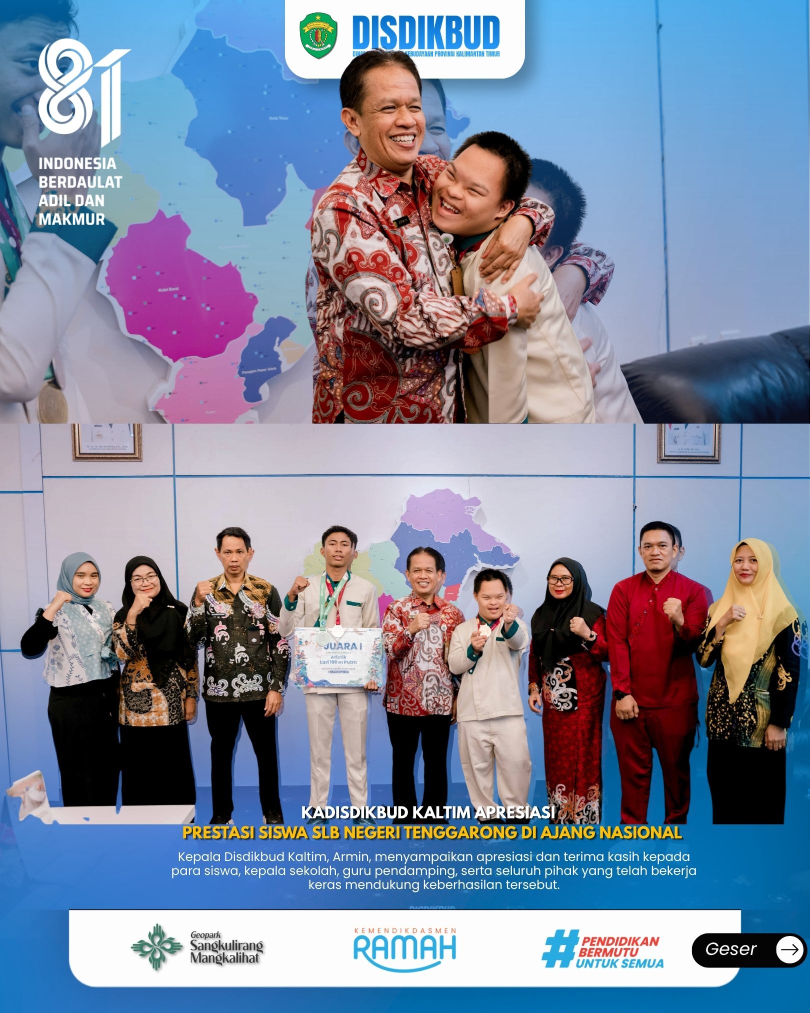 Gambar berita: Kadisdikbud Kaltim Apresiasi Prestasi Siswa SLB Negeri Tenggarong di Ajang Nasional