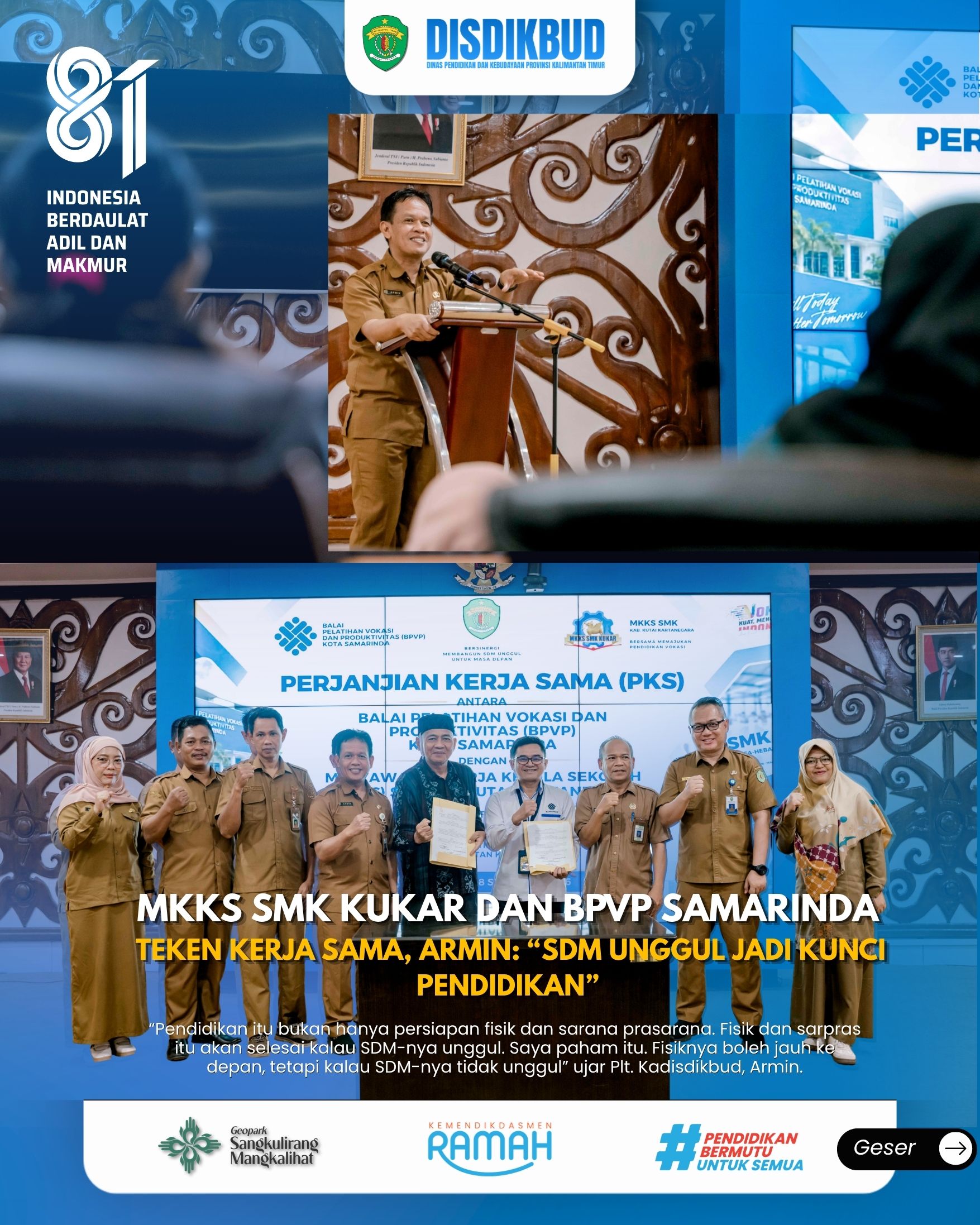 MKKS SMK Kukar dan BPVP Samarinda Teken Kerja Sama, Dorong Penguatan Pendidikan Vokasi