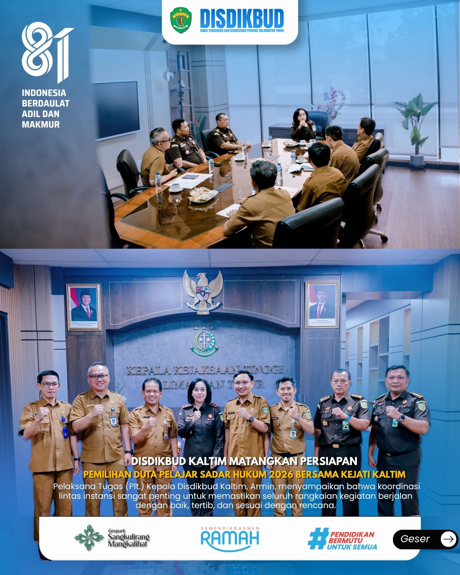 Gambar berita: Disdikbud Kaltim Matangkan Persiapan Pemilihan Duta Pelajar Sadar Hukum 2026 Bersama Kejati Kaltim