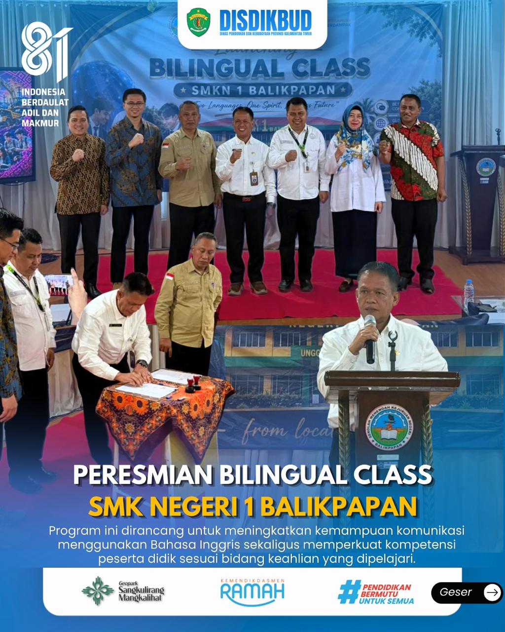 Peresmian Bilingual Class SMK Negeri 1 Balikpapan