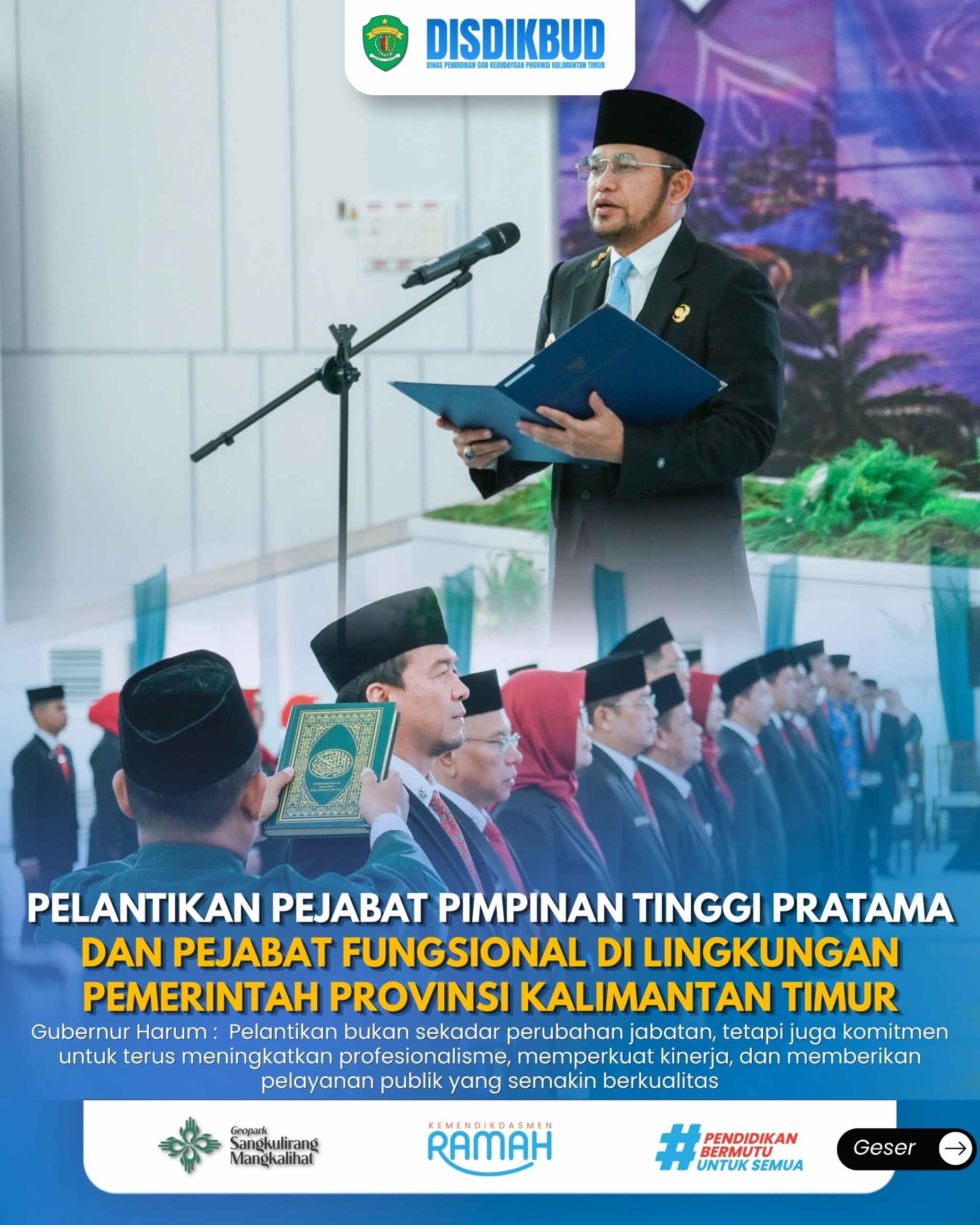 Gambar berita: Gubernur Rudy Mas’ud Lantik Pejabat Pimpinan Tinggi Pratama di Pendopo Odah Etam