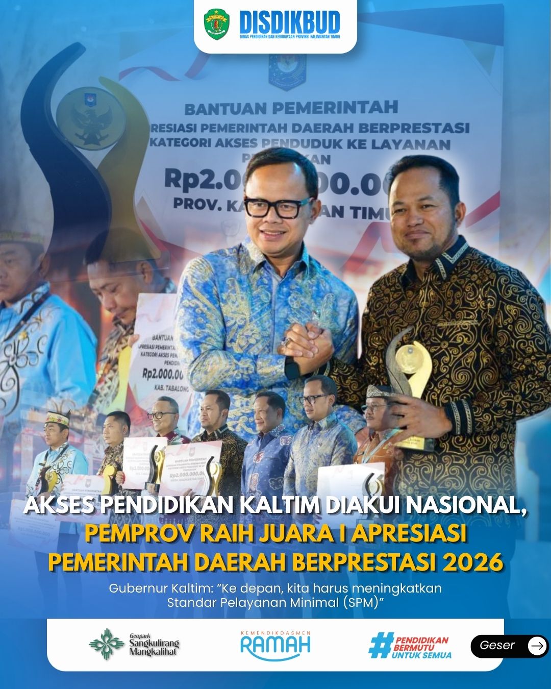 Akses Pendidikan Kaltim Diakui Nasional, Pemprov Kaltim Raih Juara I Apresiasi Pemerintah Daerah Berprestasi 2026