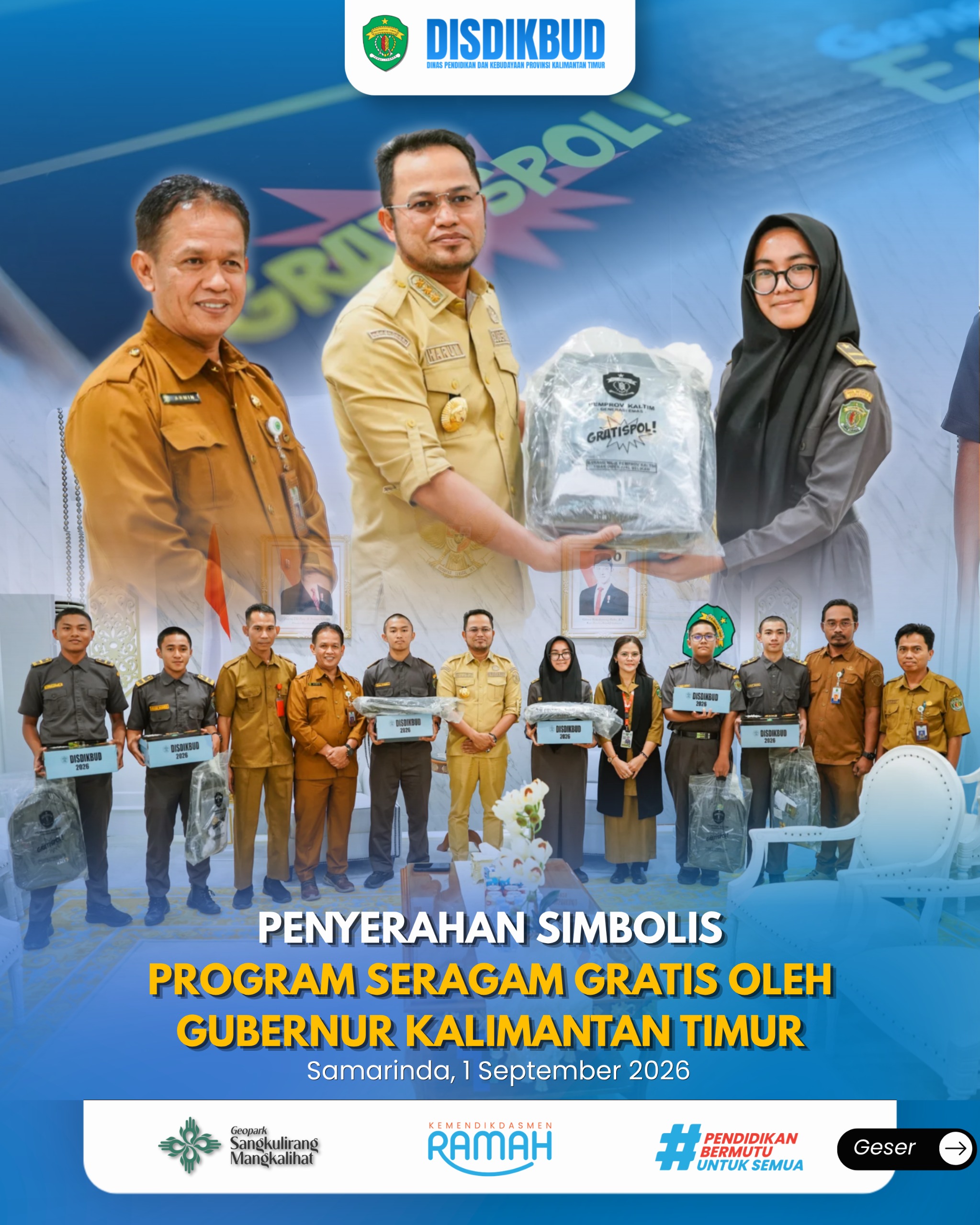 Penyerahan Simbolis Program Seragam Sekolah Gratis Oleh Gubernur Provinsi Kalimantan Timur
