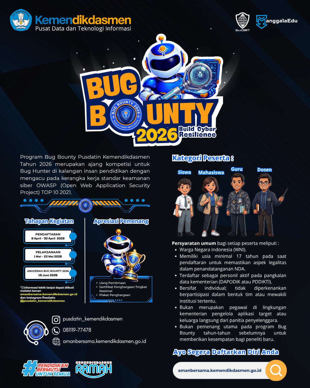 Program Bug Bounty 2026 Resmi Diluncurkan, Kemendikdasmen Dorong Ketahanan Siber Pendidikan