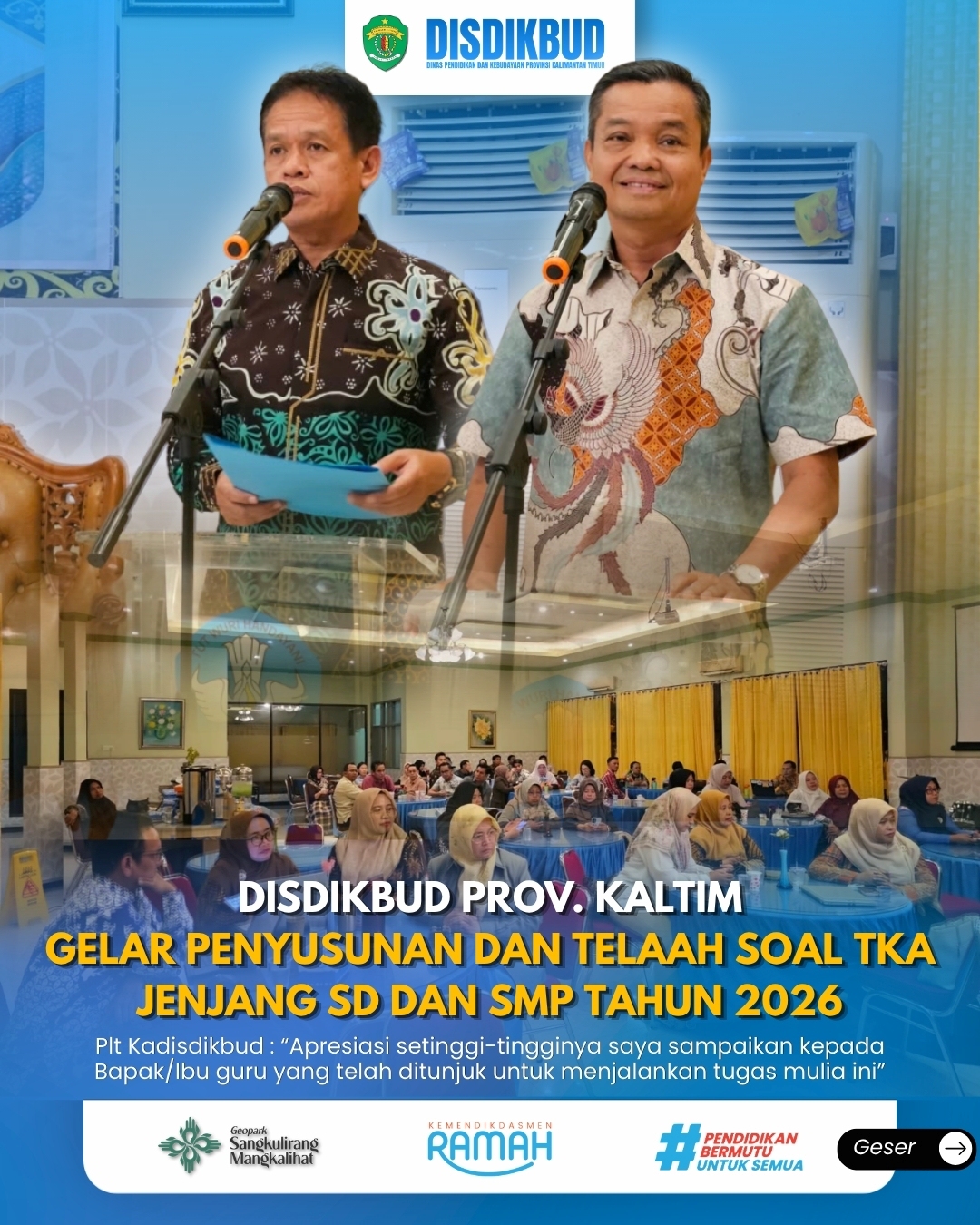 Disdikbud Kaltim Gelar Penyusunan dan Telaah Soal TKA Jenjang SD dan SMP Tahun 2026