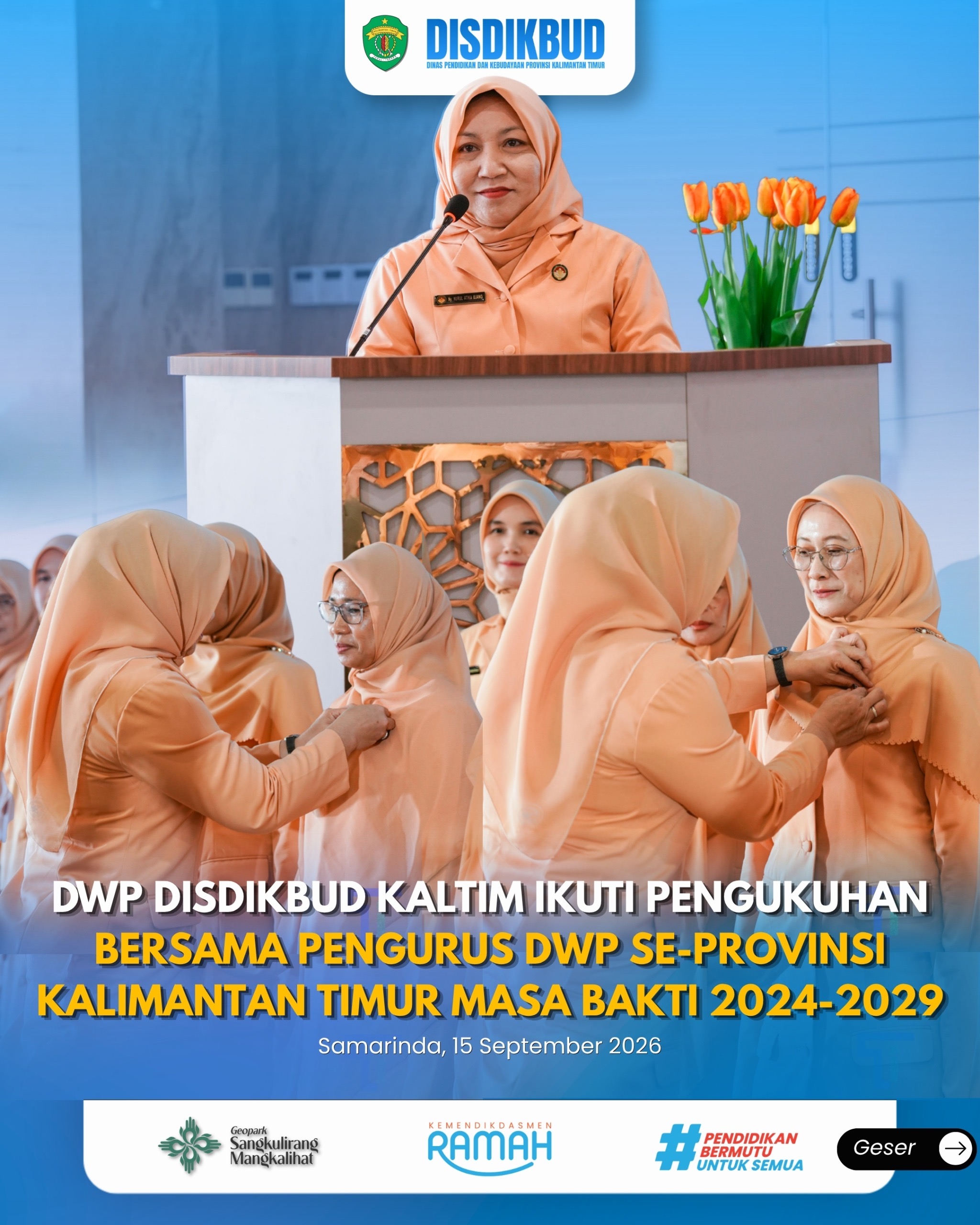 DWP Disdikbud Kaltim Ikuti Pengukuhan Bersama Pengurus DWP Se-Provinsi Kalimantan Timur Masa Bakti 2024-2029