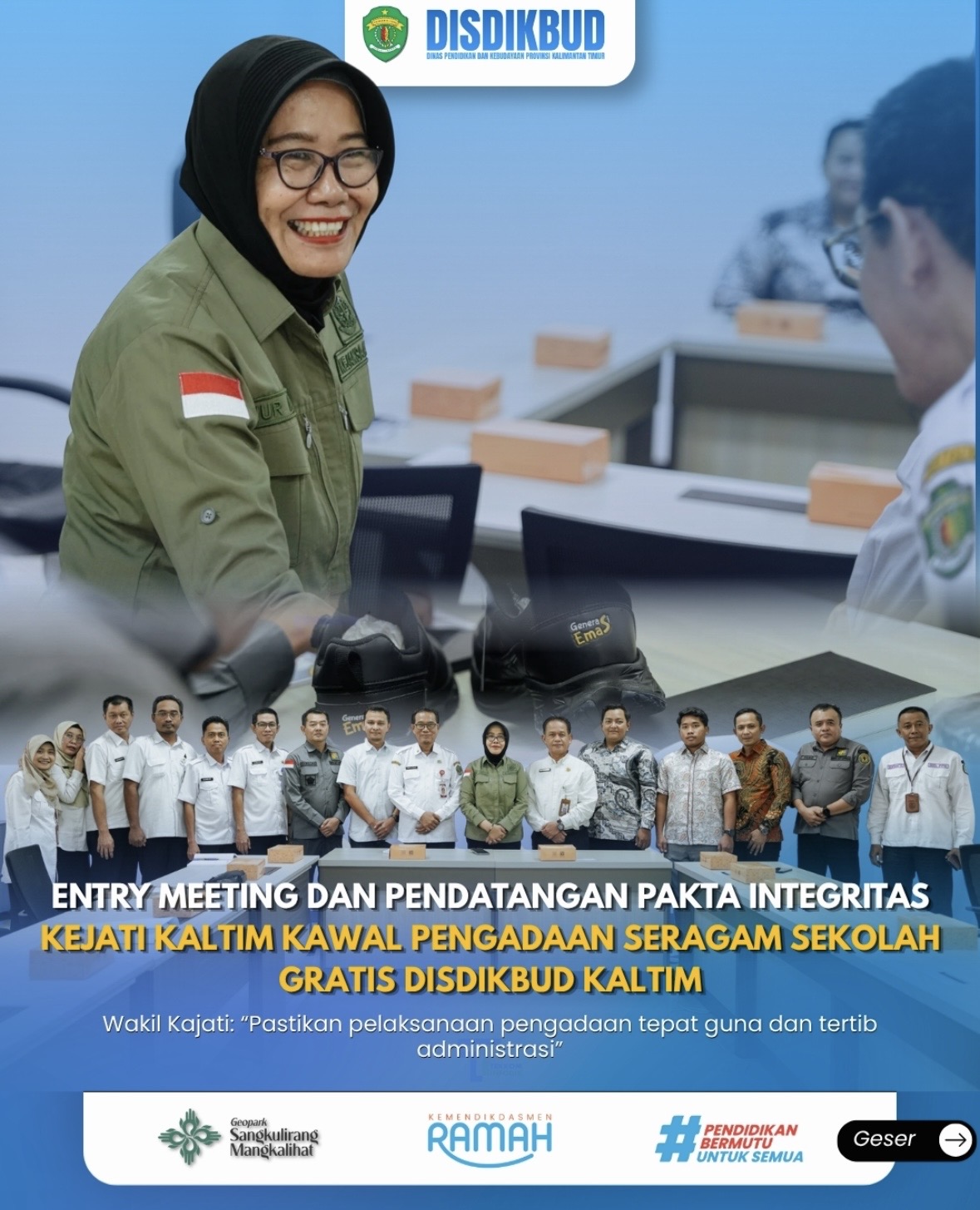 Entry Meeting dan Pendatangan Pakta Integritas, Kejati Kaltim Kawal Pengadaan Seragam Sekolah Gratis Disdikbud Kaltim